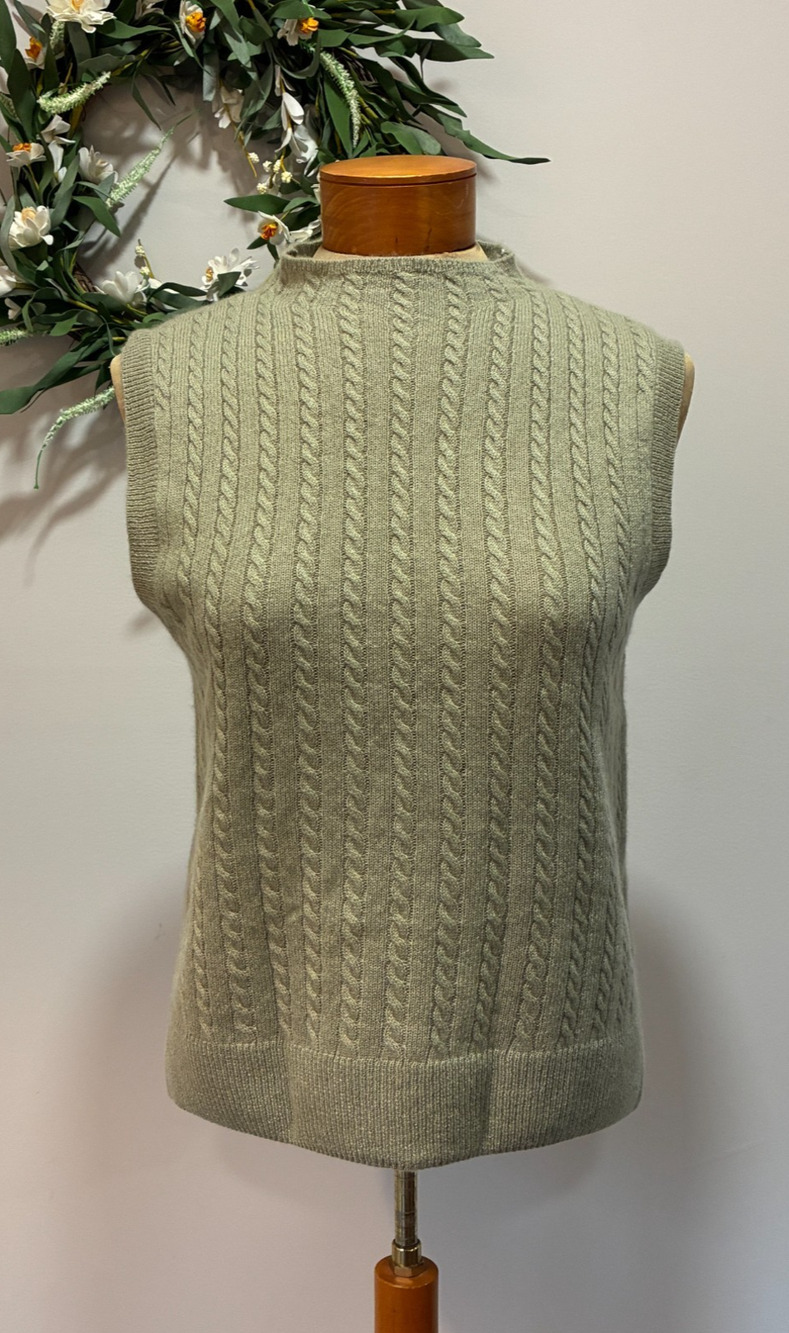 House Of Harlow 100% Cashmere Womens Sage Green Cable Knit Vest, Coastal, Size L